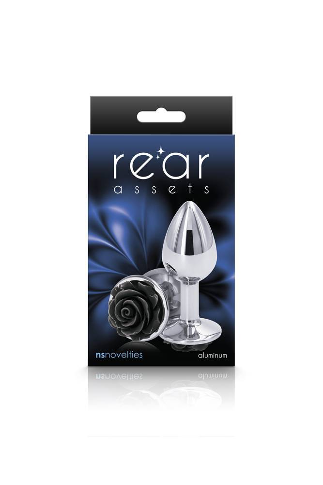 NS Novelties - Rear Assets - Aluminum Rose Butt Plug - Black/Silver - Small - 3 inch Sex Toy - Tophatter Daily Deals