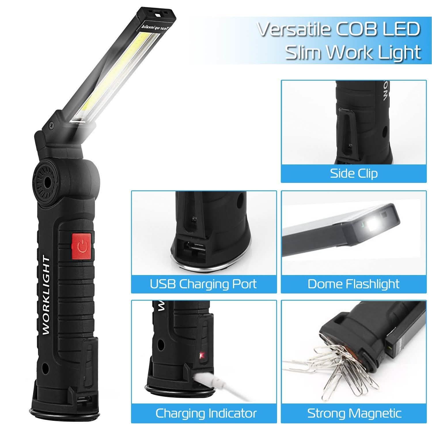 Rechargeable COB LED Slim Work Folding Light Outdoor Recreation - Tophatter Daily Deals