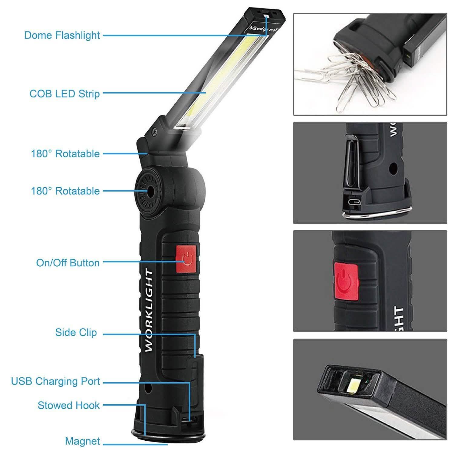 Rechargeable COB LED Slim Work Folding Light Outdoor Recreation - Tophatter Daily Deals