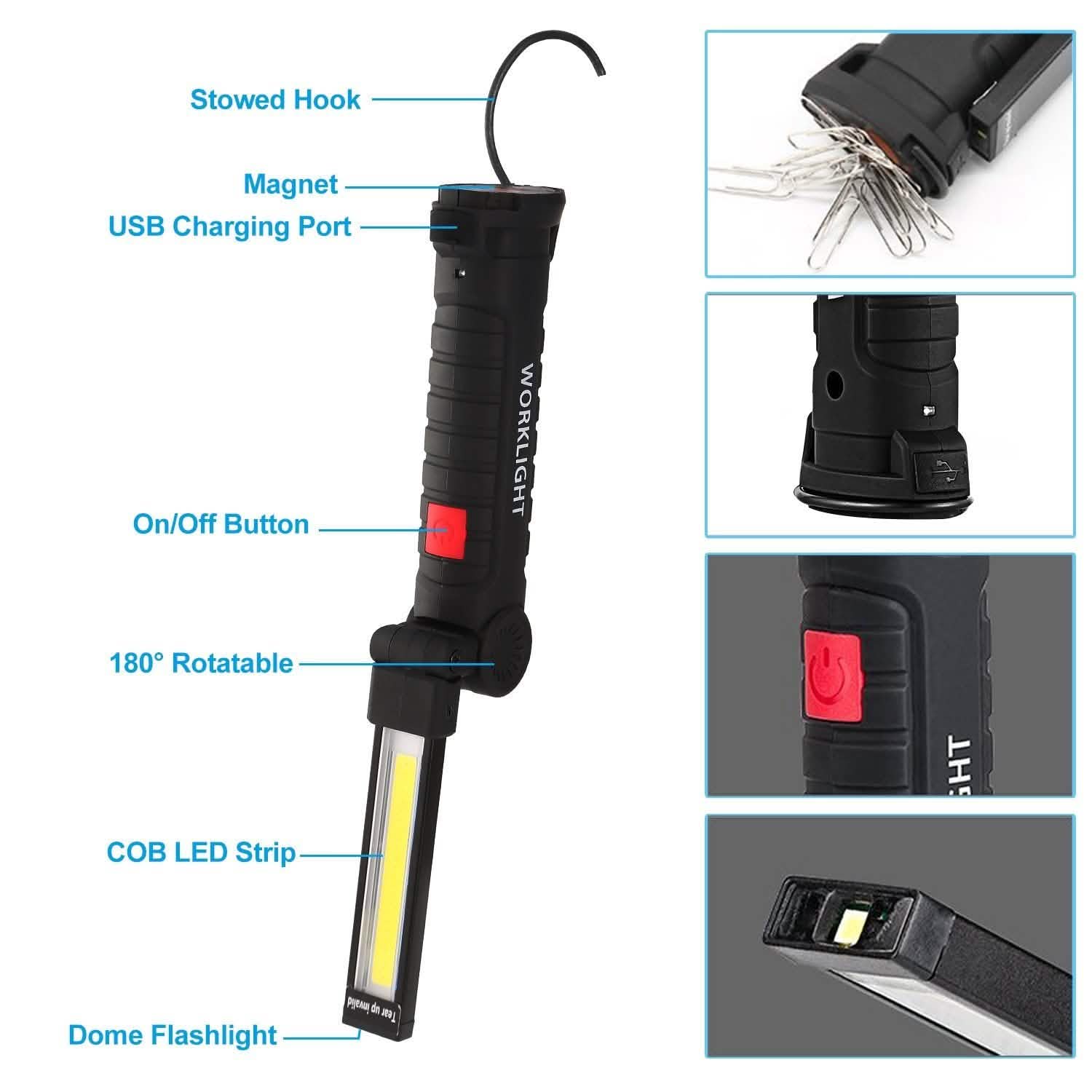 Rechargeable COB LED Slim Work Folding Light Outdoor Recreation - Tophatter Daily Deals