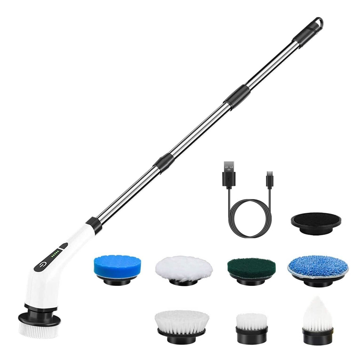 Rechargeable Electric Spin Scrubber 8 Brush Replaceable Heads 2 Speed Household Appliances - Tophatter Daily Deals