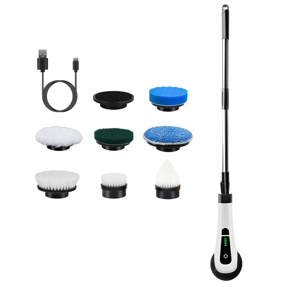 Rechargeable Electric Spin Scrubber 8 Brush Replaceable Heads 2 Speed Household Appliances - Tophatter Daily Deals