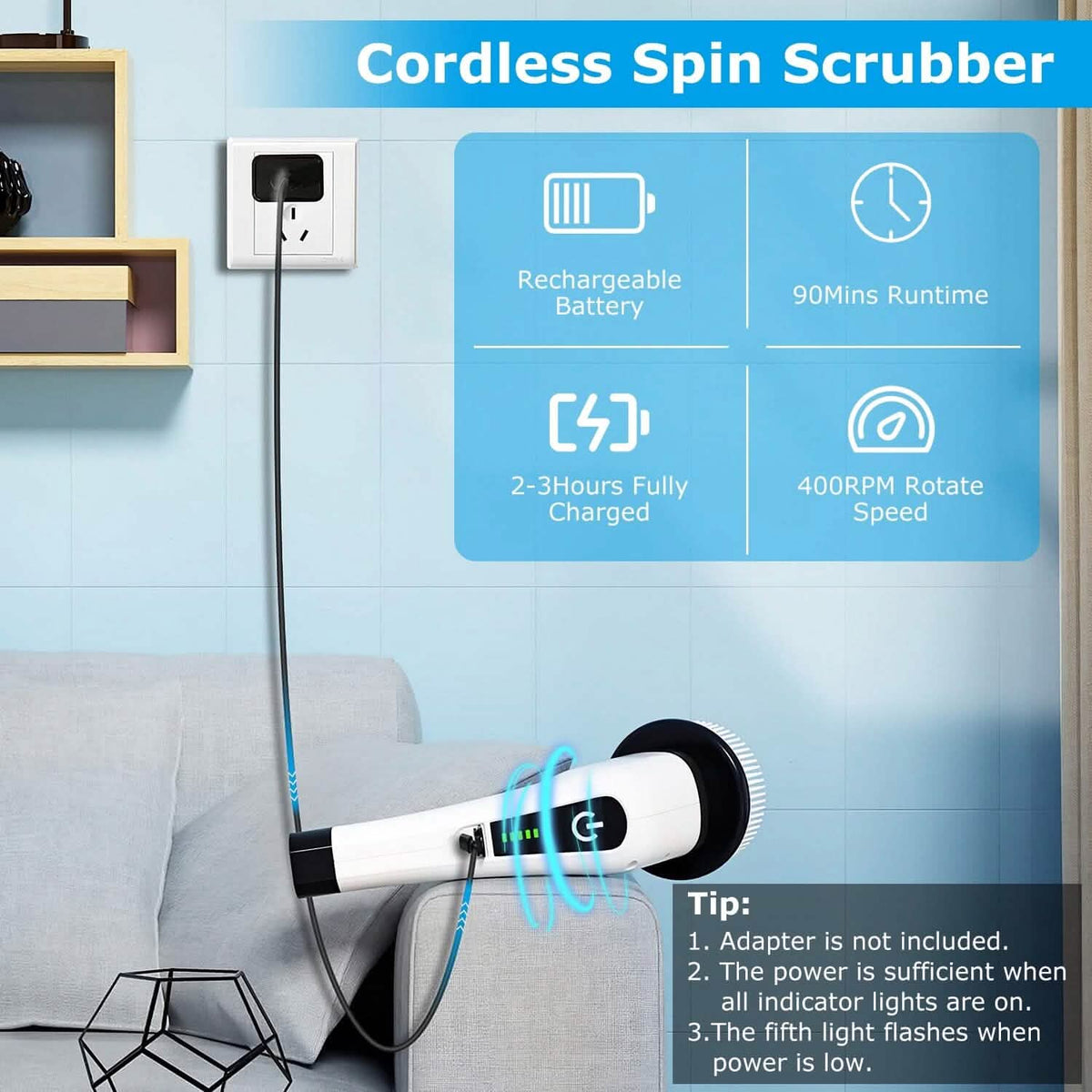 Rechargeable Electric Spin Scrubber 8 Brush Replaceable Heads 2 Speed Household Appliances - Tophatter Daily Deals