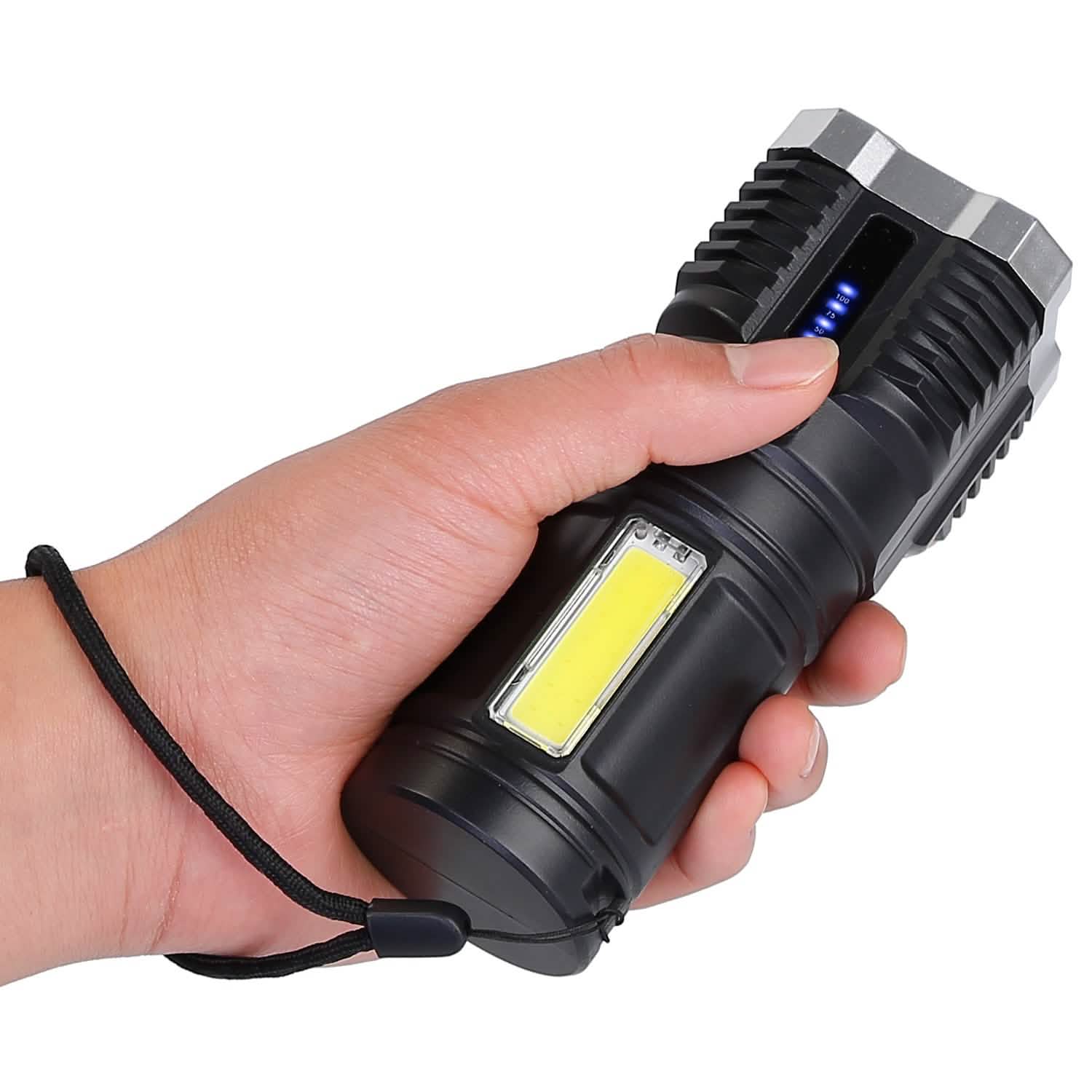 Rechargeable Flashlight LED Floodlight Torch with Strap Super Bright Flashlight Outdoor Recreation - Tophatter Daily Deals