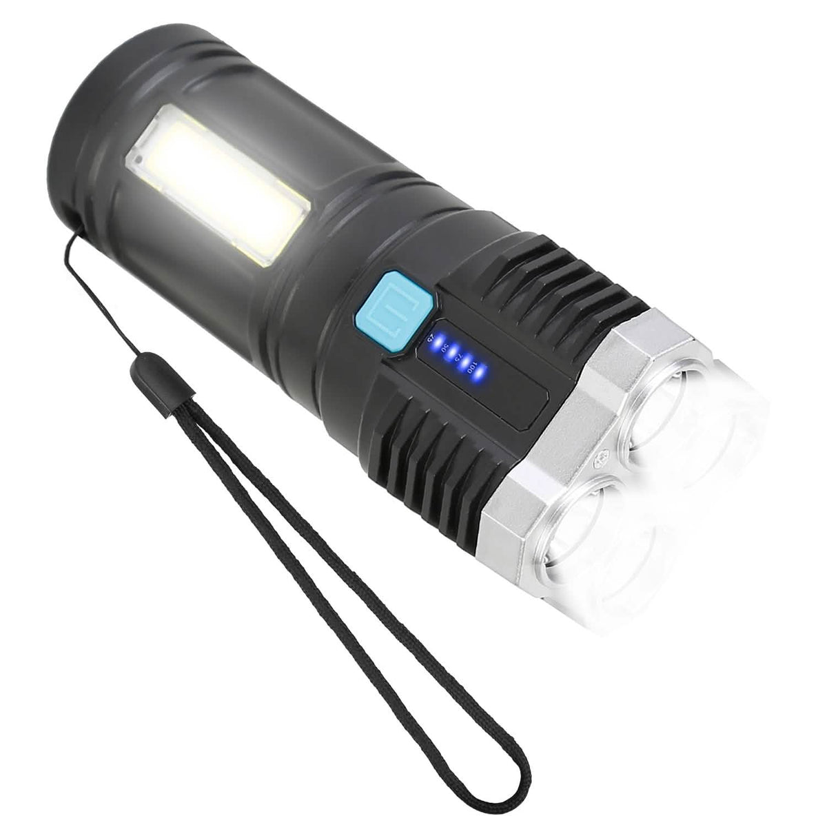 Rechargeable Flashlight LED Floodlight Torch with Strap Super Bright Flashlight Outdoor Recreation - Tophatter Daily Deals