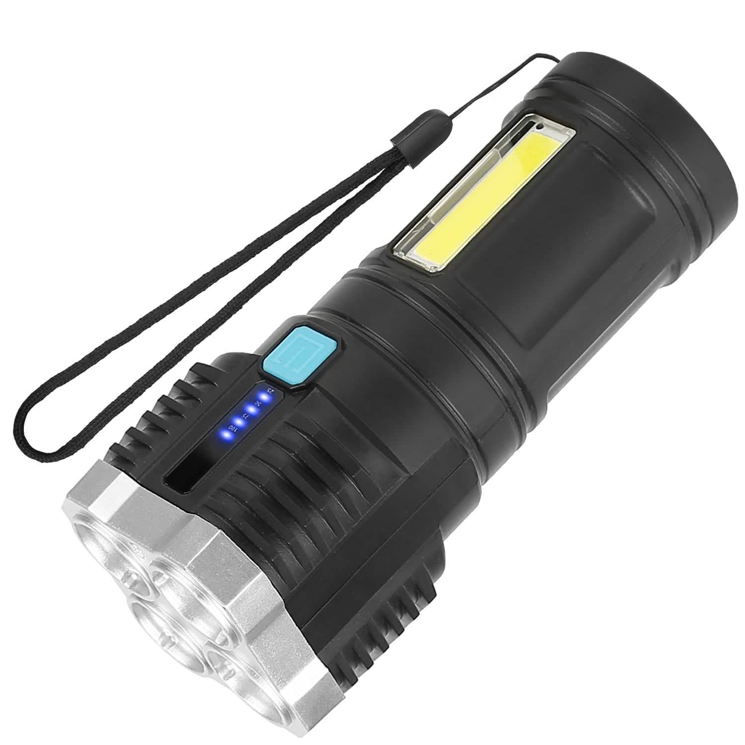 Rechargeable Flashlight LED Floodlight Torch with Strap Super Bright Flashlight Outdoor Recreation - Tophatter Daily Deals