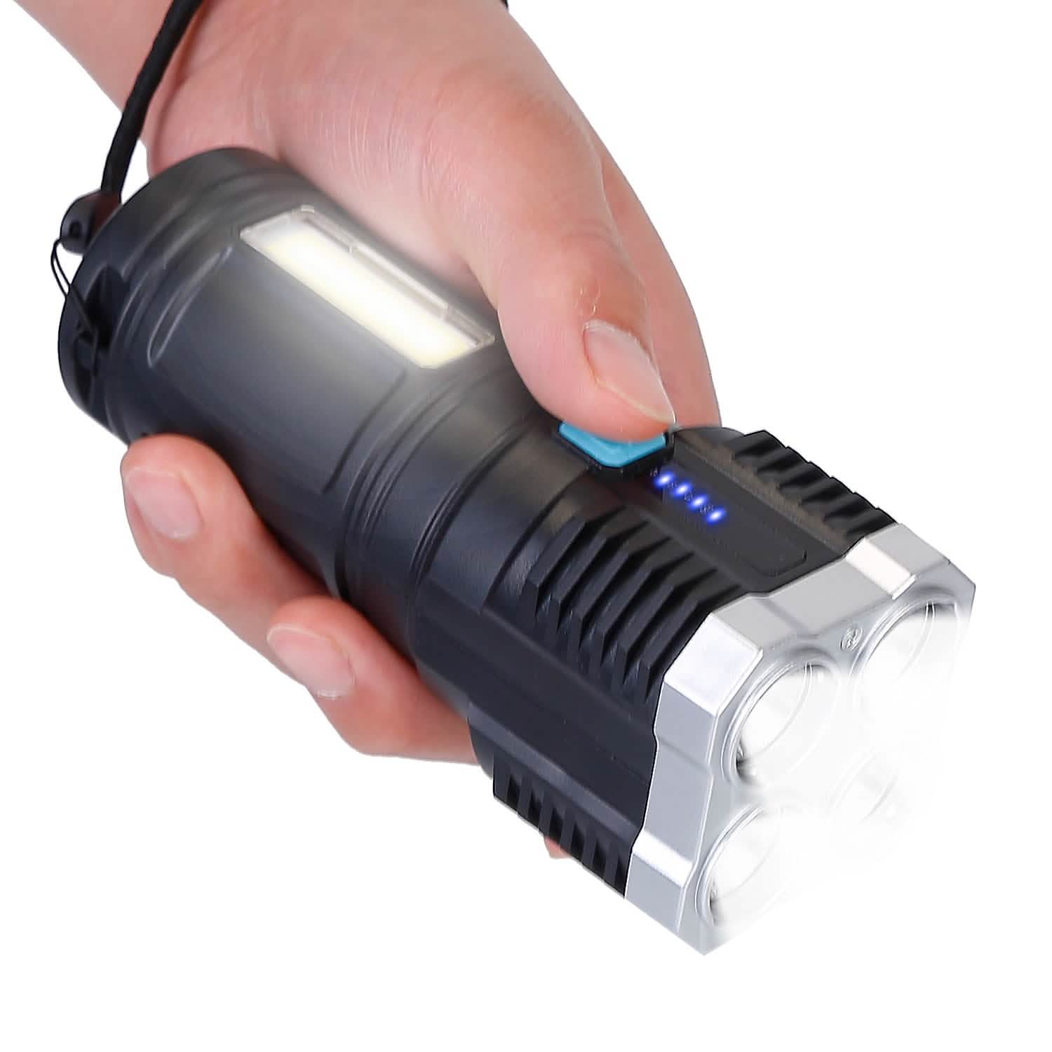 Rechargeable Flashlight LED Floodlight Torch with Strap Super Bright Flashlight Outdoor Recreation - Tophatter Daily Deals