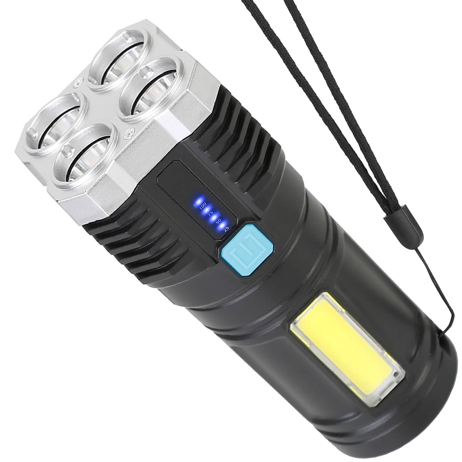 Rechargeable Flashlight LED Floodlight Torch with Strap Super Bright Flashlight Outdoor Recreation - Tophatter Daily Deals