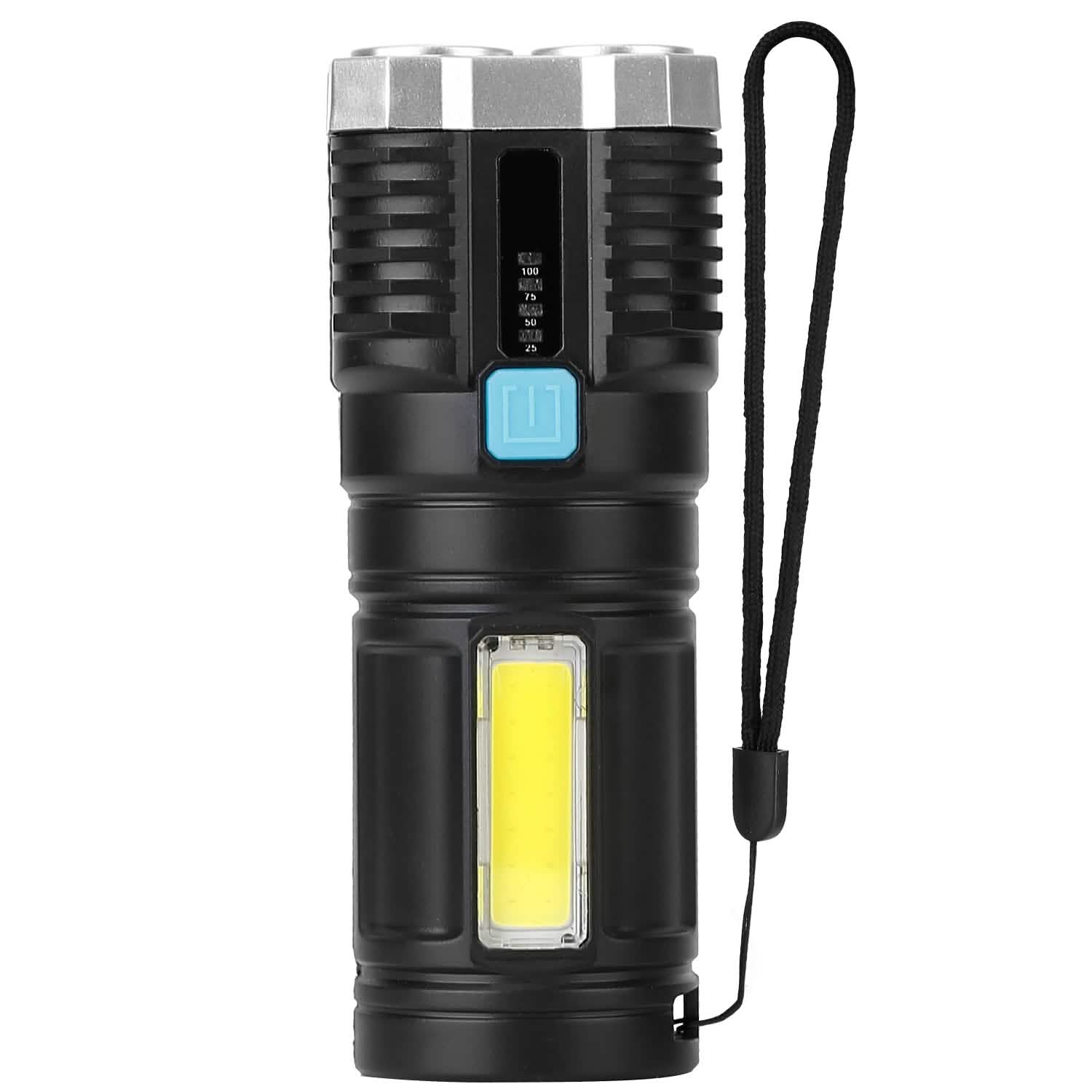 Rechargeable Flashlight LED Floodlight Torch with Strap Super Bright Flashlight Outdoor Recreation - Tophatter Daily Deals