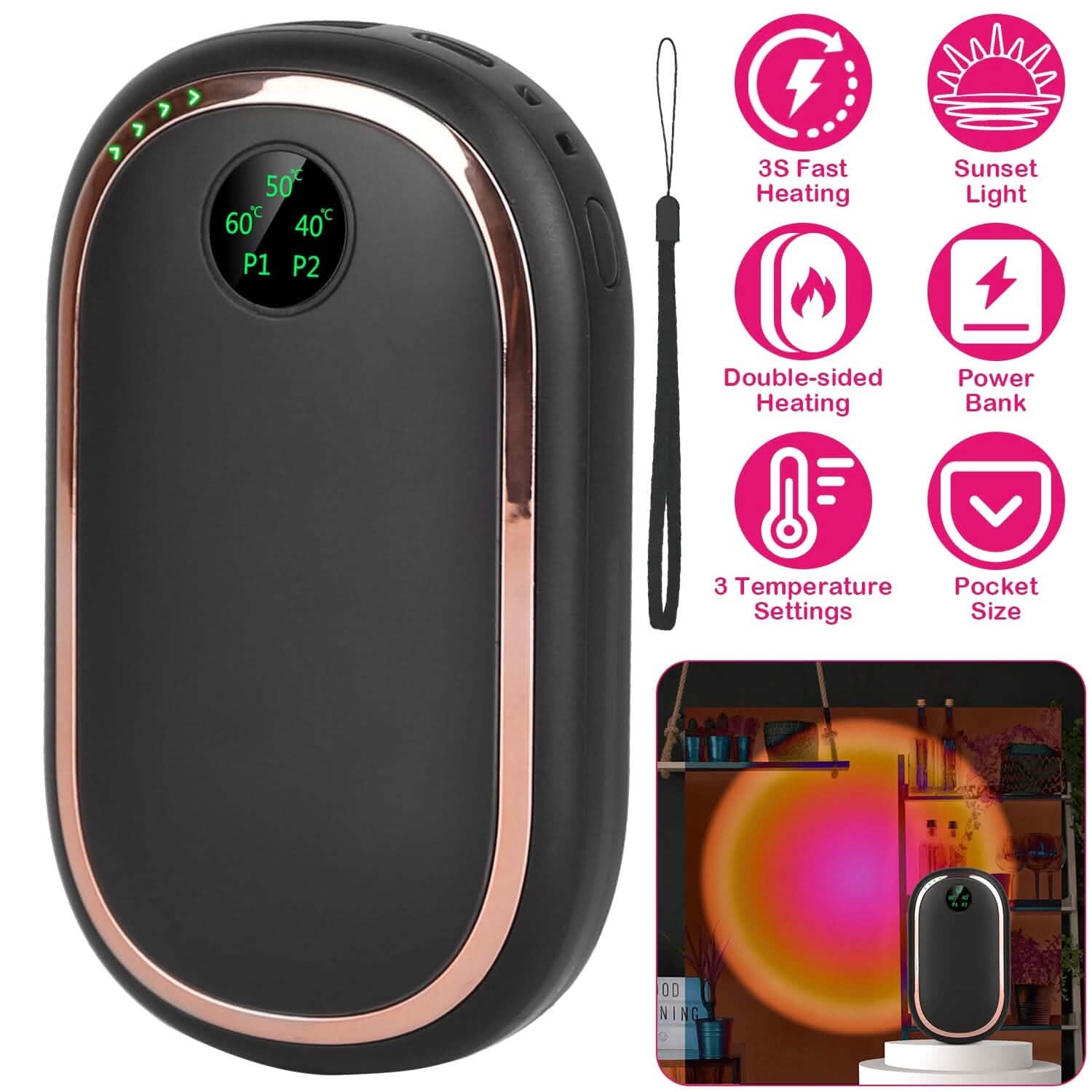 Rechargeable Hand Heater Pocket Warmer Power Bank with Digital Display Mobile Accessories - Tophatter Daily Deals
