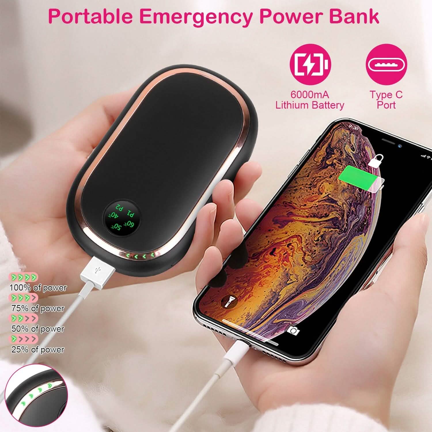 Rechargeable Hand Heater Pocket Warmer Power Bank with Digital Display Mobile Accessories - Tophatter Daily Deals