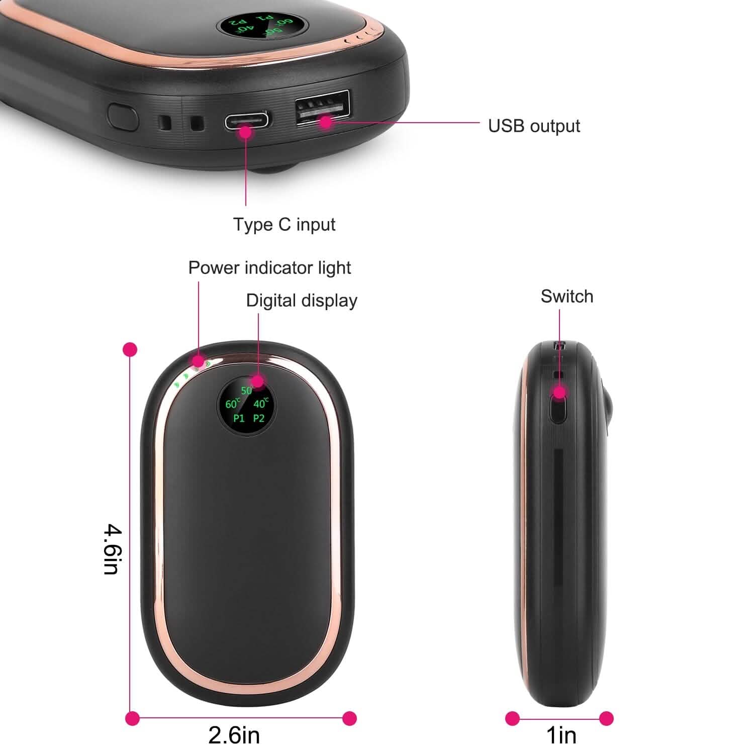 Rechargeable Hand Heater Pocket Warmer Power Bank with Digital Display Mobile Accessories - Tophatter Daily Deals