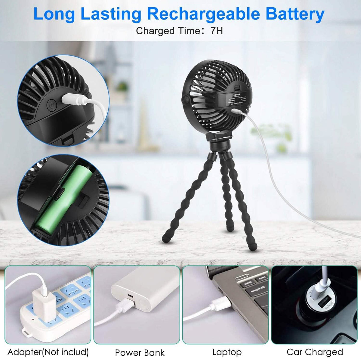 Rechargeable Handheld Fan with Flexible Tripod Outdoor Recreation - Tophatter Daily Deals