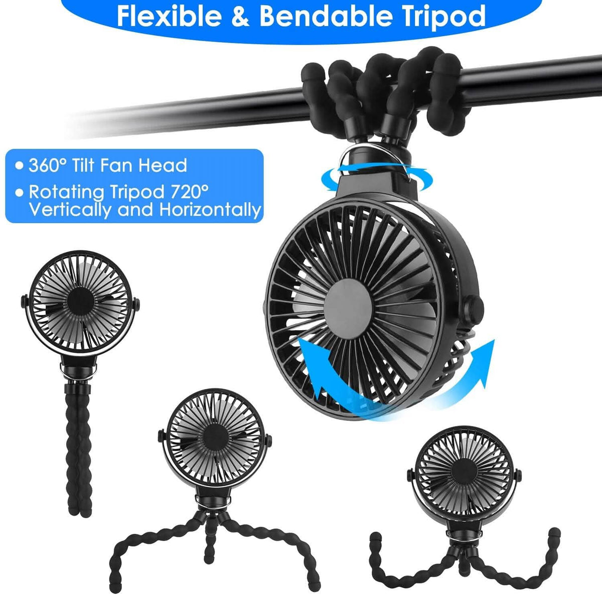 Rechargeable Handheld Fan with Flexible Tripod Outdoor Recreation - Tophatter Daily Deals