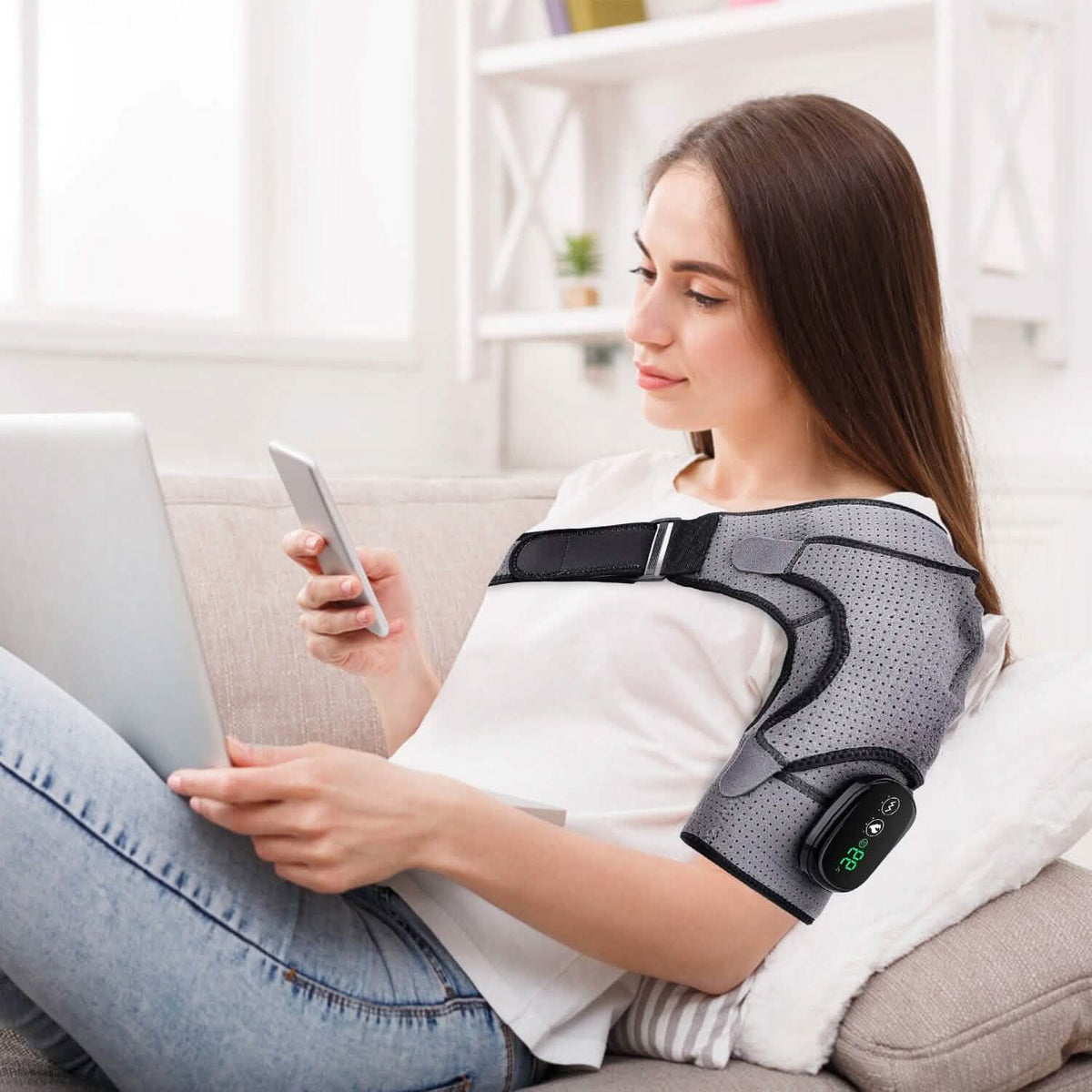 Rechargeable Heated Shoulder Wrap Massager Shoulder Brace Support with 3 Heating Levels Health & Wellness - Tophatter Daily Deals