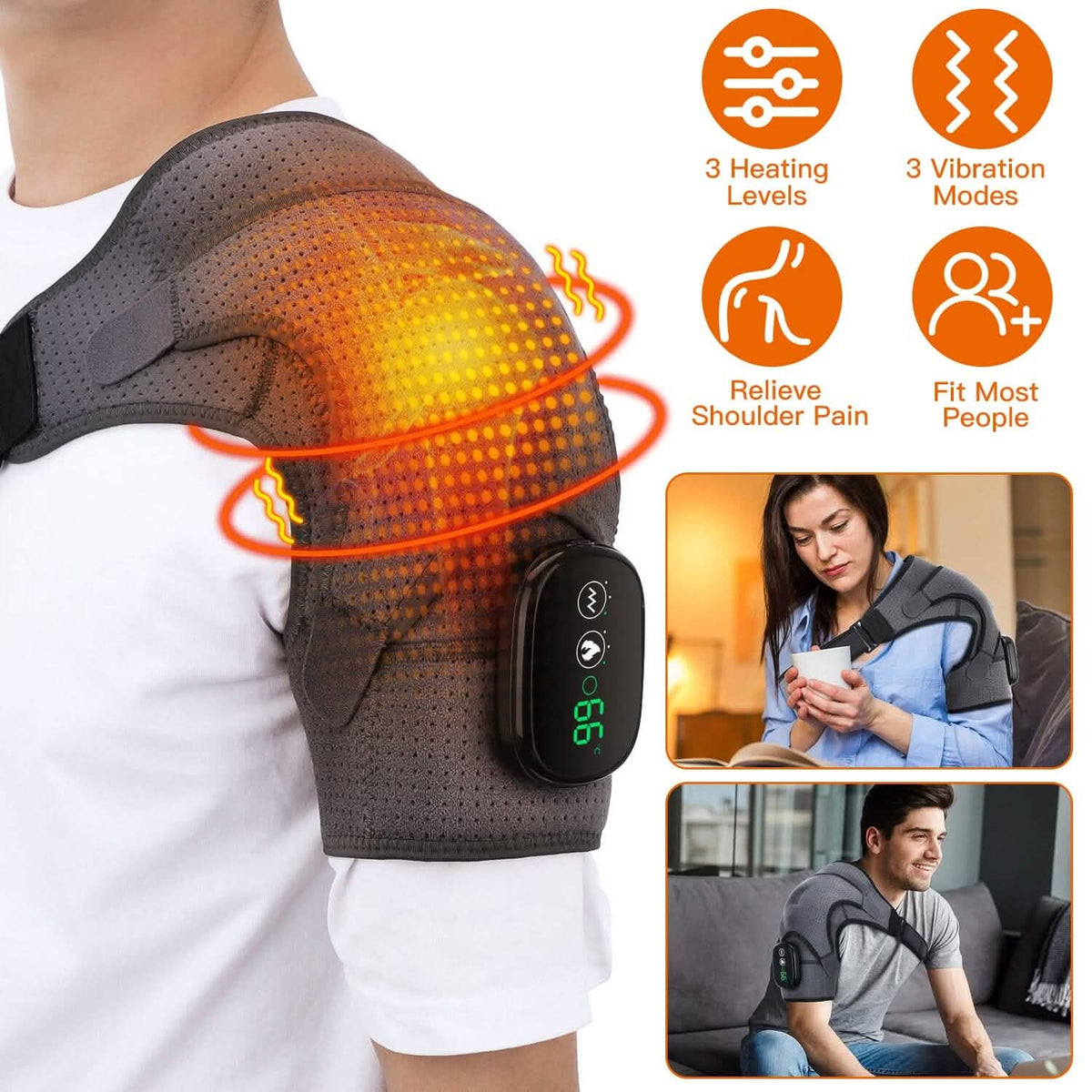 Rechargeable Heated Shoulder Wrap Massager Shoulder Brace Support with 3 Heating Levels Health & Wellness - Tophatter Daily Deals
