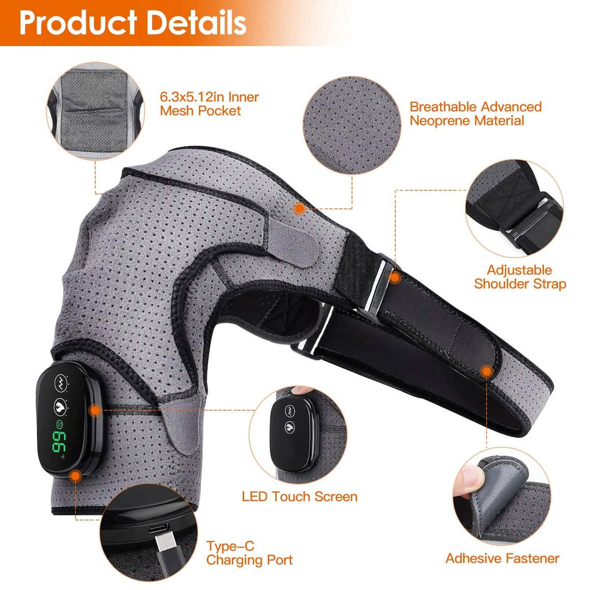 Rechargeable Heated Shoulder Wrap Massager Shoulder Brace Support with 3 Heating Levels Health & Wellness - Tophatter Daily Deals