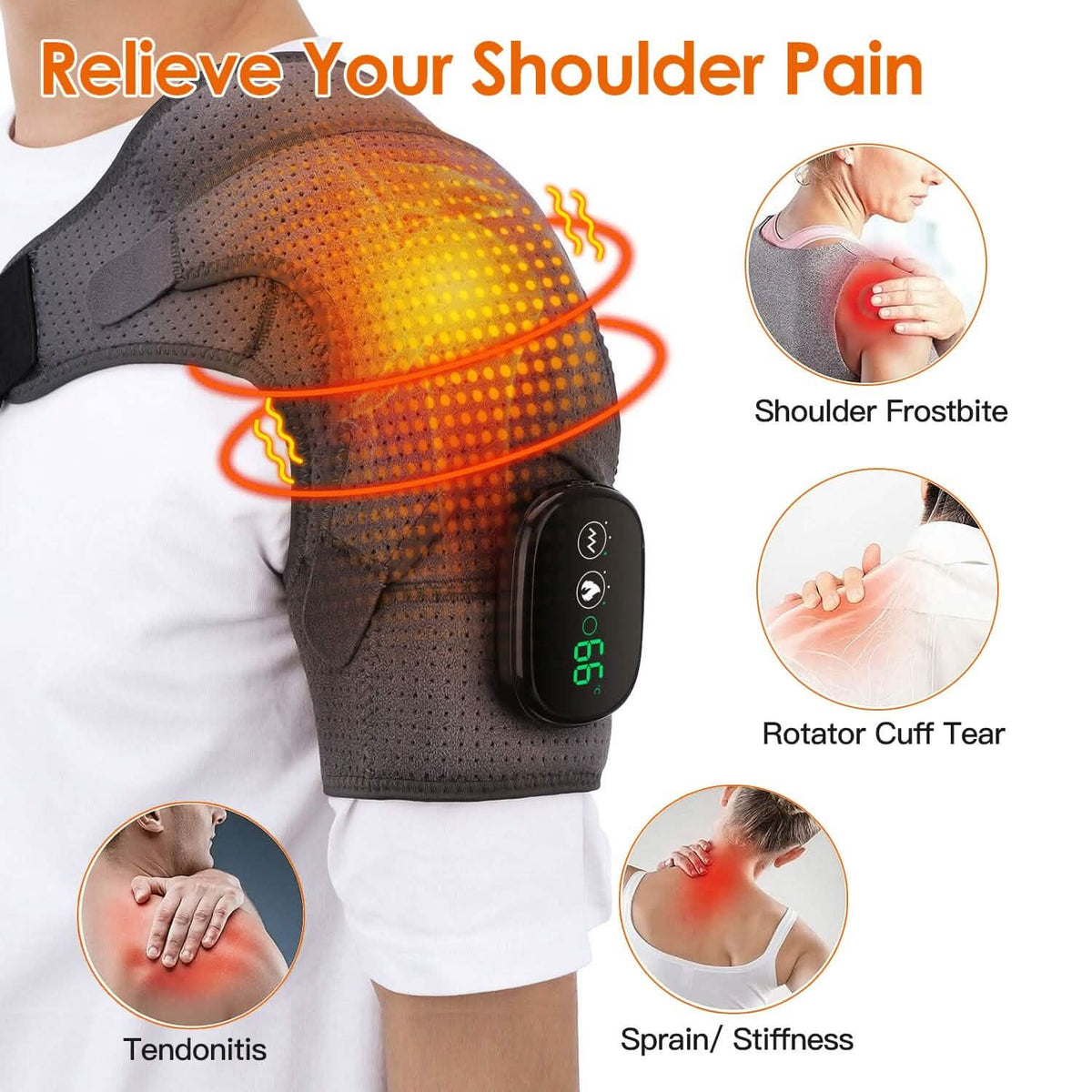 Rechargeable Heated Shoulder Wrap Massager Shoulder Brace Support with 3 Heating Levels Health & Wellness - Tophatter Daily Deals