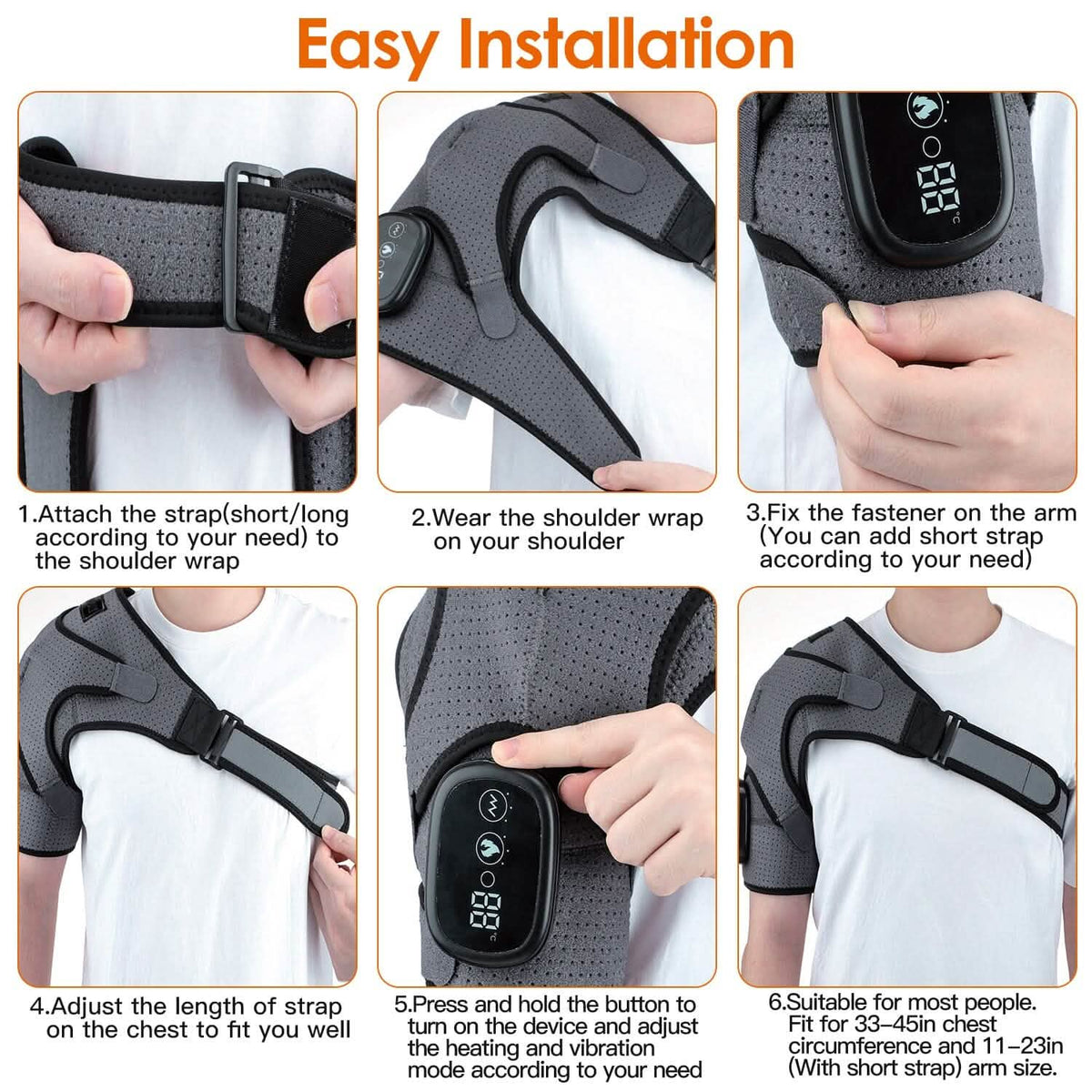 Rechargeable Heated Shoulder Wrap Massager Shoulder Brace Support with 3 Heating Levels Health & Wellness - Tophatter Daily Deals