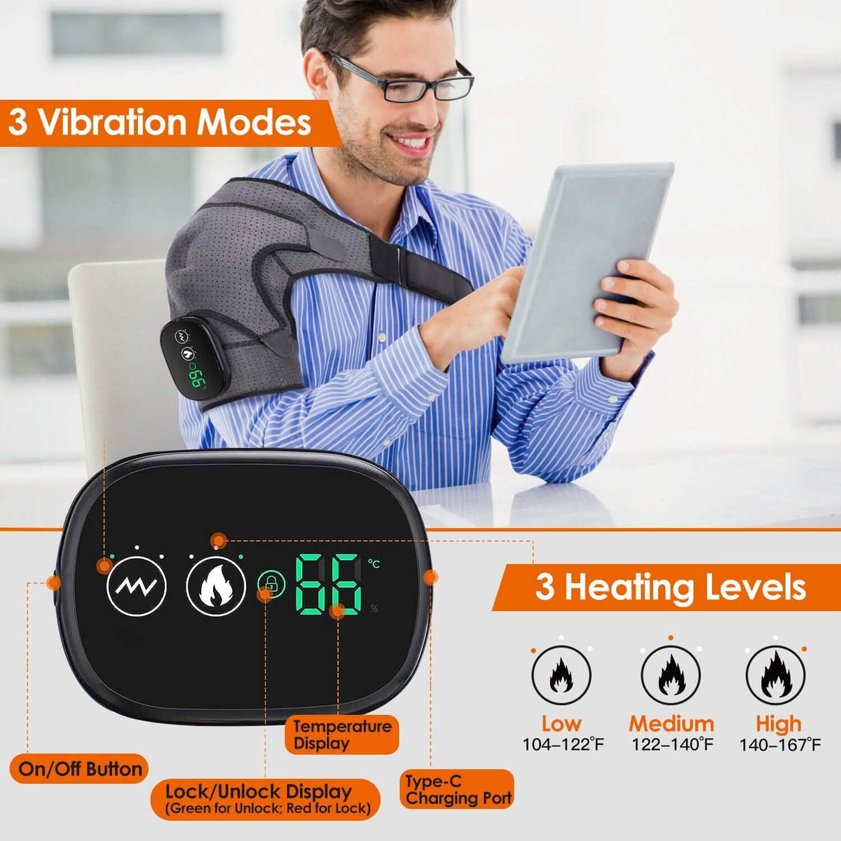 Rechargeable Heated Shoulder Wrap Massager Shoulder Brace Support with 3 Heating Levels Health & Wellness - Tophatter Daily Deals