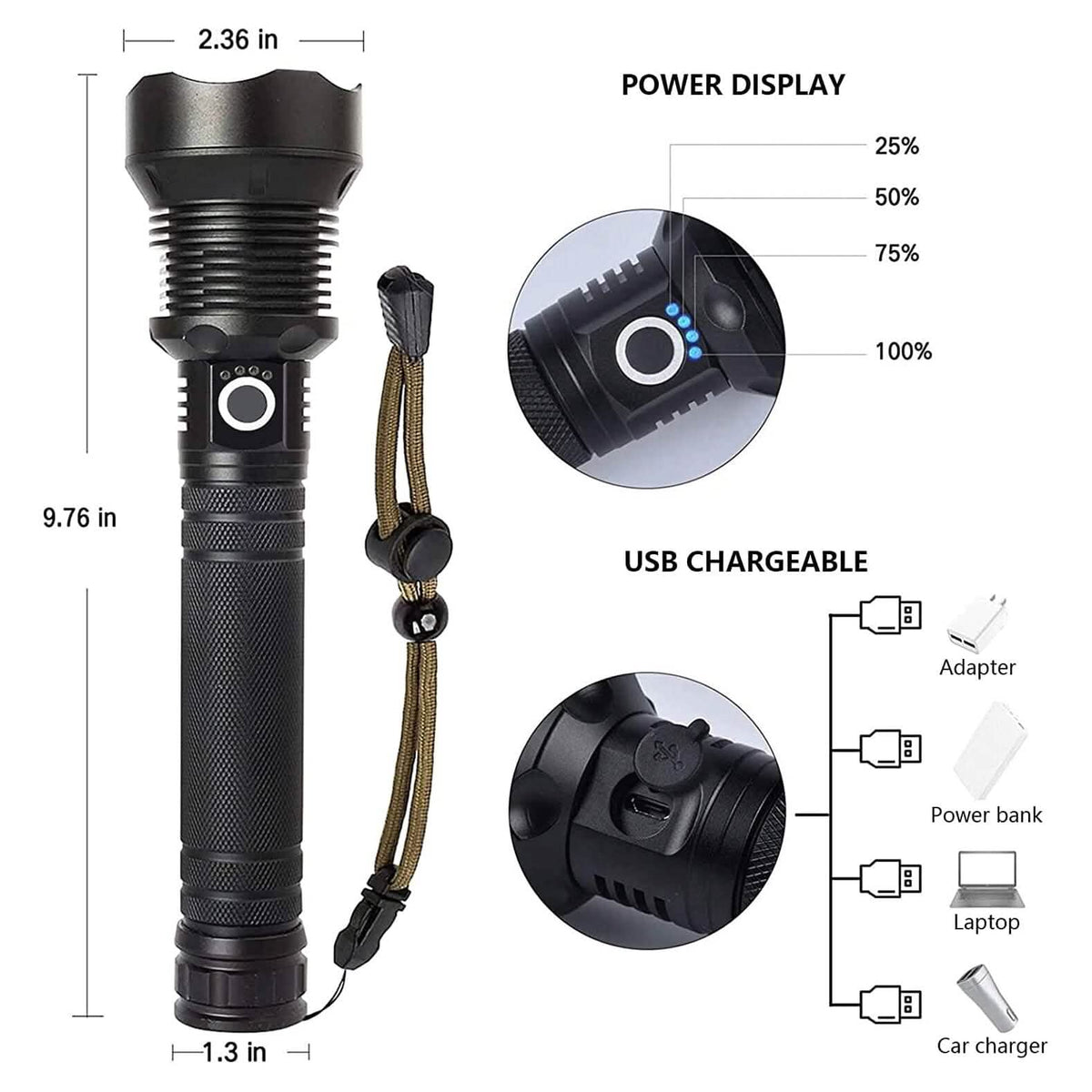 Rechargeable LED Flashlights 90000 Lumens Outdoor Recreation - Tophatter Daily Deals