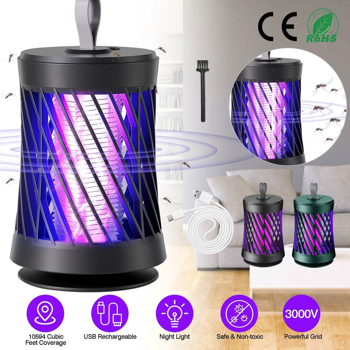 Rechargeable Mosquito Killer Lamp with Night Light Pest Control - Tophatter Daily Deals