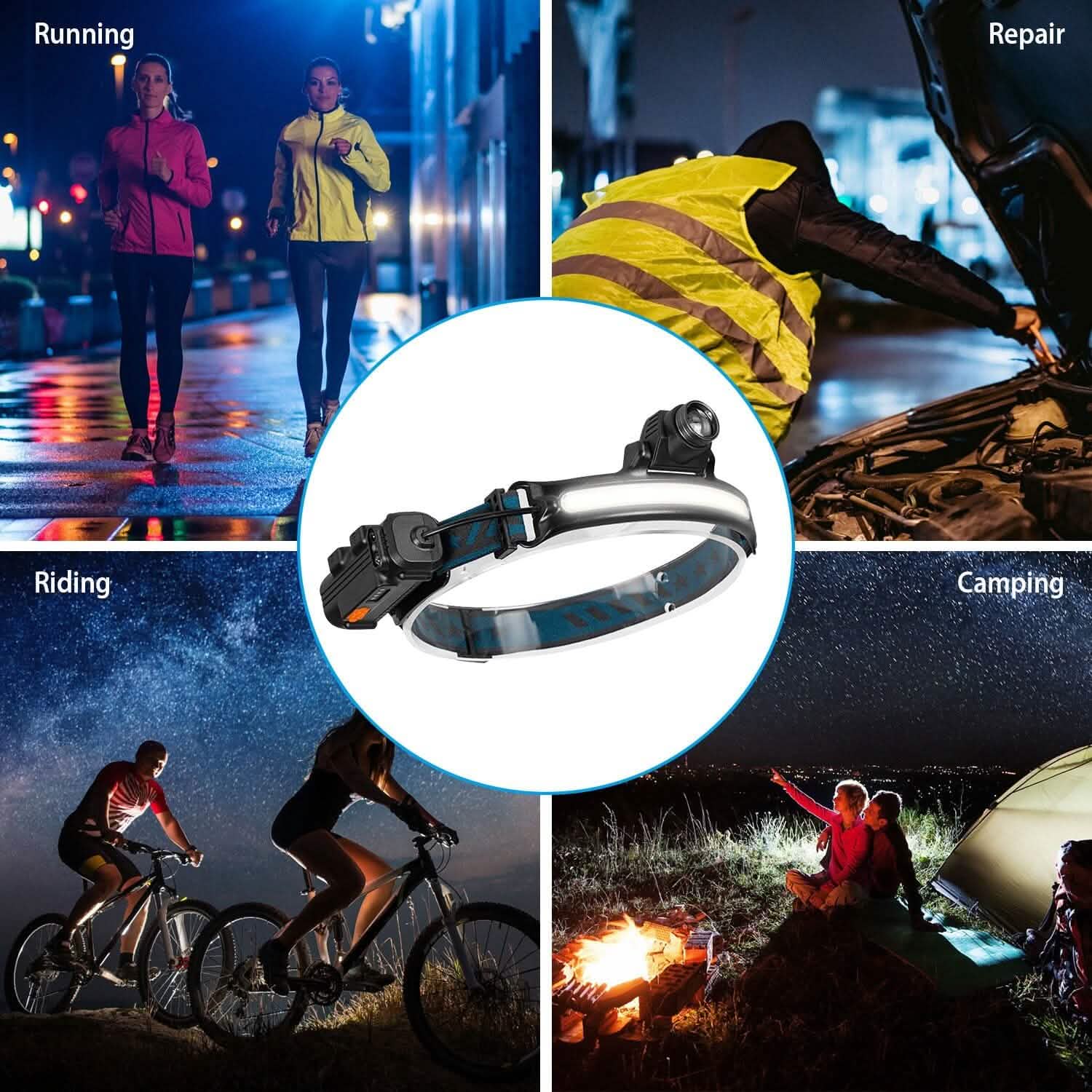 Rechargeable Motion Sensor Head Lamp 6 Light Modes Outdoor Recreation - Tophatter Daily Deals
