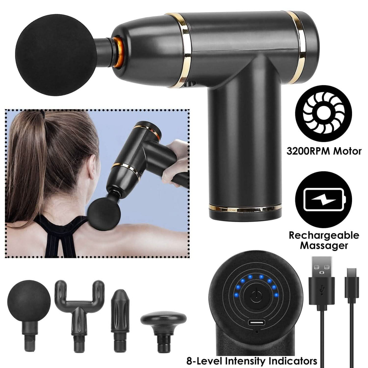 Rechargeable Percussion Massage Gun Health & Wellness - Tophatter Daily Deals