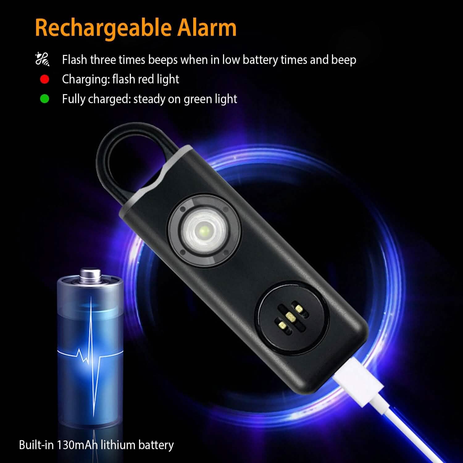 Rechargeable Personal Safety Alarm with Strobe Light Tactical & Self Defense - Tophatter Daily Deals