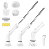 Rechargeable Telescopic Cleaning Brush 6 Replaceable Heads 2 Speed Adjustable Extension Arm Household Appliances - Tophatter Daily Deals