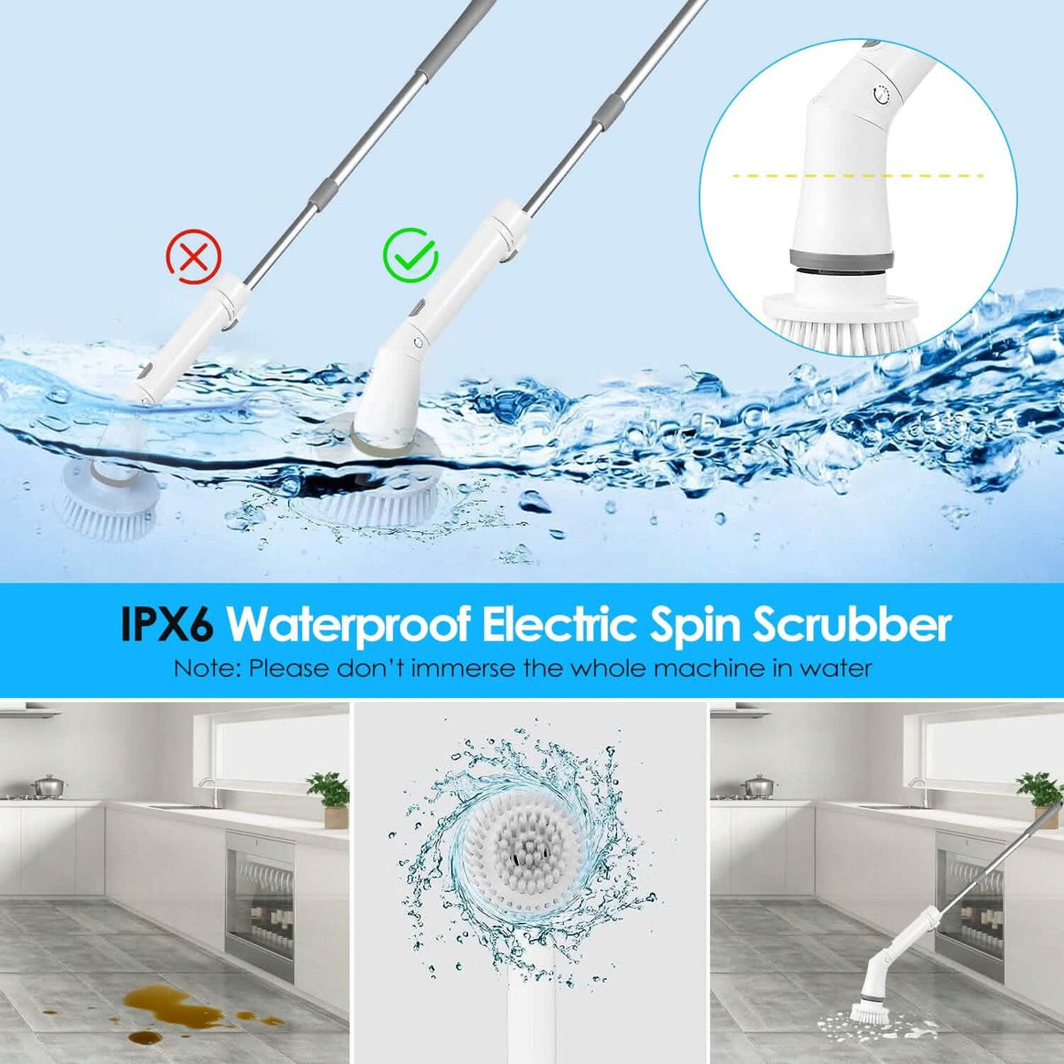 Rechargeable Telescopic Cleaning Brush 6 Replaceable Heads 2 Speed Adjustable Extension Arm Household Appliances - Tophatter Daily Deals