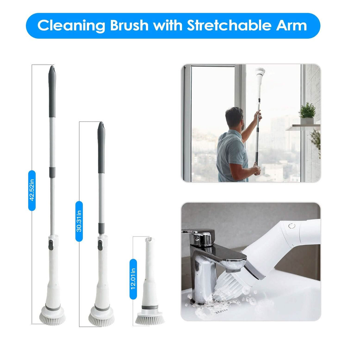 Rechargeable Telescopic Cleaning Brush 6 Replaceable Heads 2 Speed Adjustable Extension Arm Household Appliances - Tophatter Daily Deals