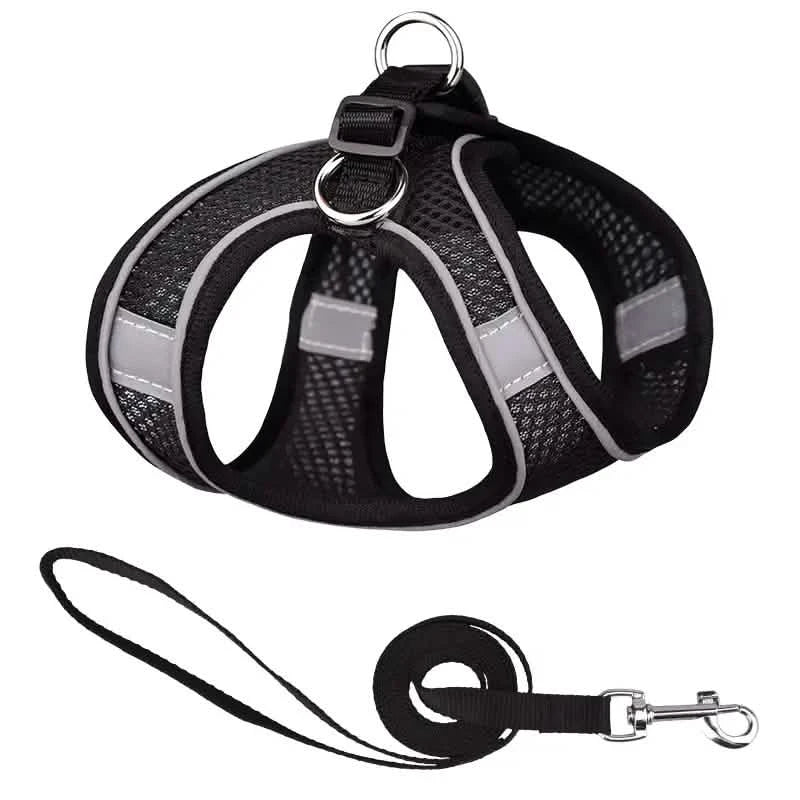 Reflective Dogs Harness with Leash Adjustable Harness Vest Breathable Collars Black Pet Supplies - Tophatter Daily Deals