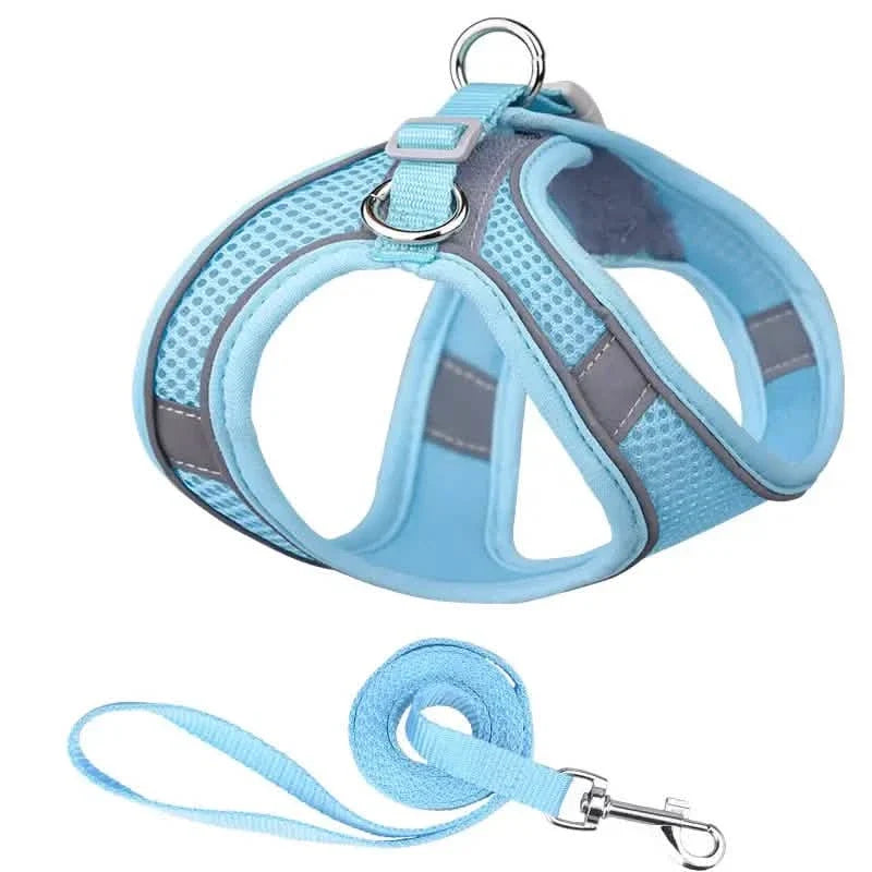 Reflective Dogs Harness with Leash Adjustable Harness Vest Breathable Collars Blue Pet Supplies - Tophatter Daily Deals
