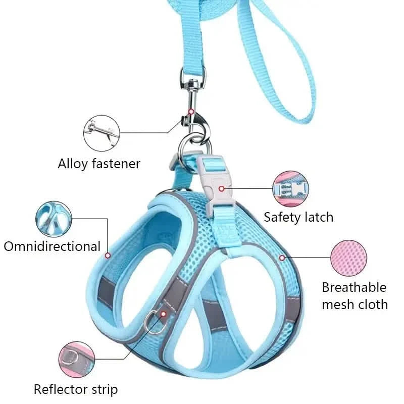 Reflective Dogs Harness with Leash Adjustable Harness Vest Breathable Collars Pet Supplies - Tophatter Daily Deals