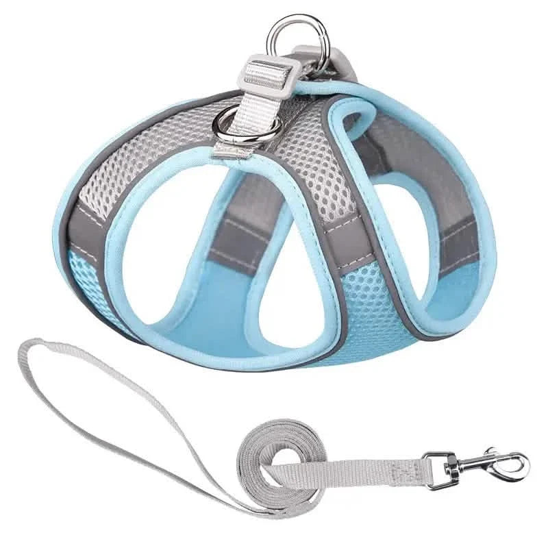 Reflective Dogs Harness with Leash Adjustable Harness Vest Breathable Collars Light Blue Pet Supplies - Tophatter Daily Deals
