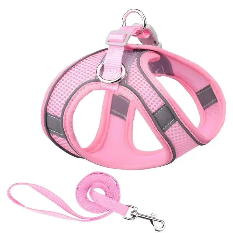 Reflective Dogs Harness with Leash Adjustable Harness Vest Breathable Collars Pink Pet Supplies - Tophatter Daily Deals
