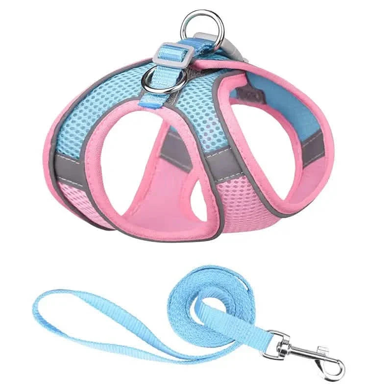 Reflective Dogs Harness with Leash Adjustable Harness Vest Breathable Collars Light Pink Pet Supplies - Tophatter Daily Deals
