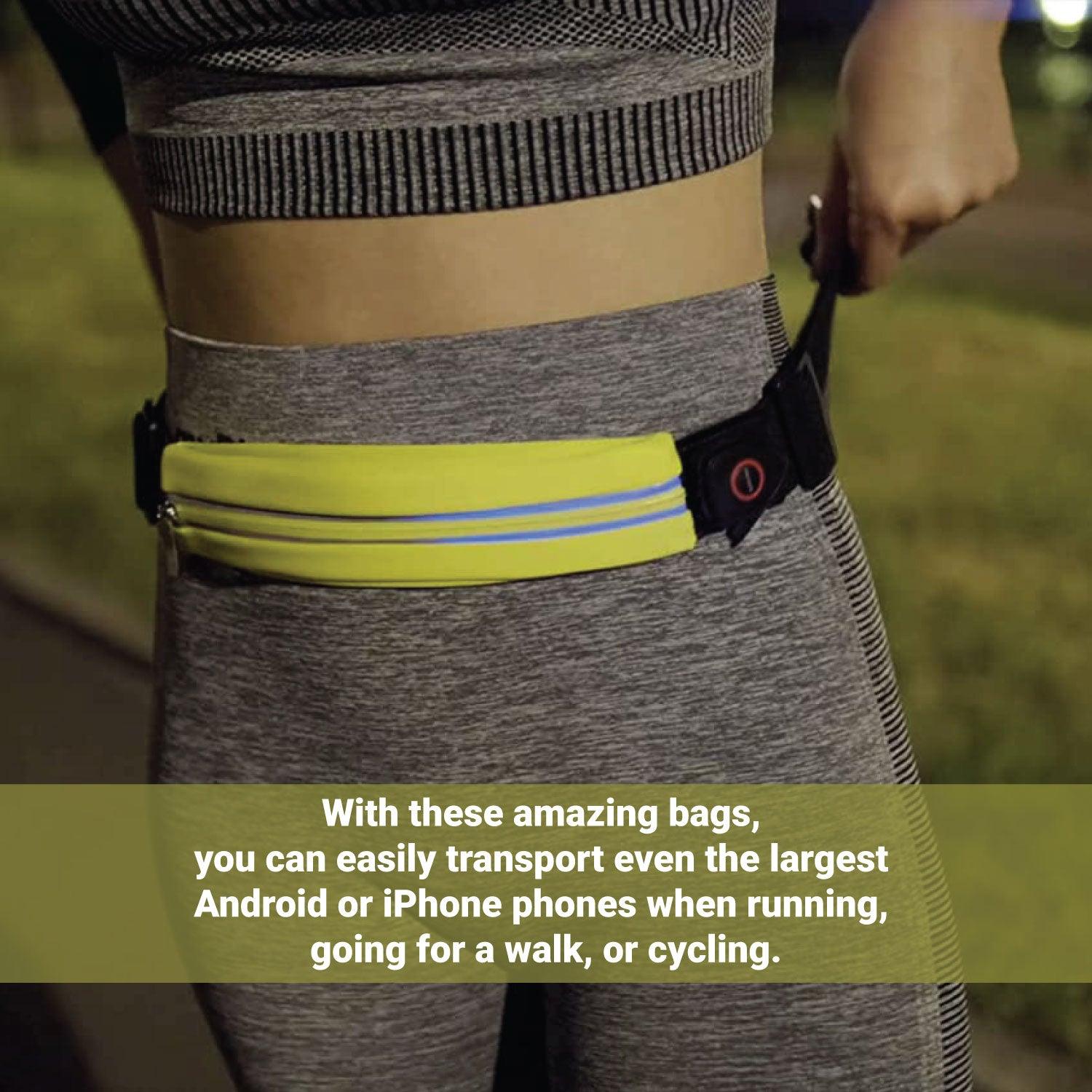 Flipbelt for Running - Ultra Yellow Coloured LED Reflective Running Belt For Women and Men USB Rechargeable Running Phone Holders Waist Bag Apparel & Accessories - Tophatter Daily Deals