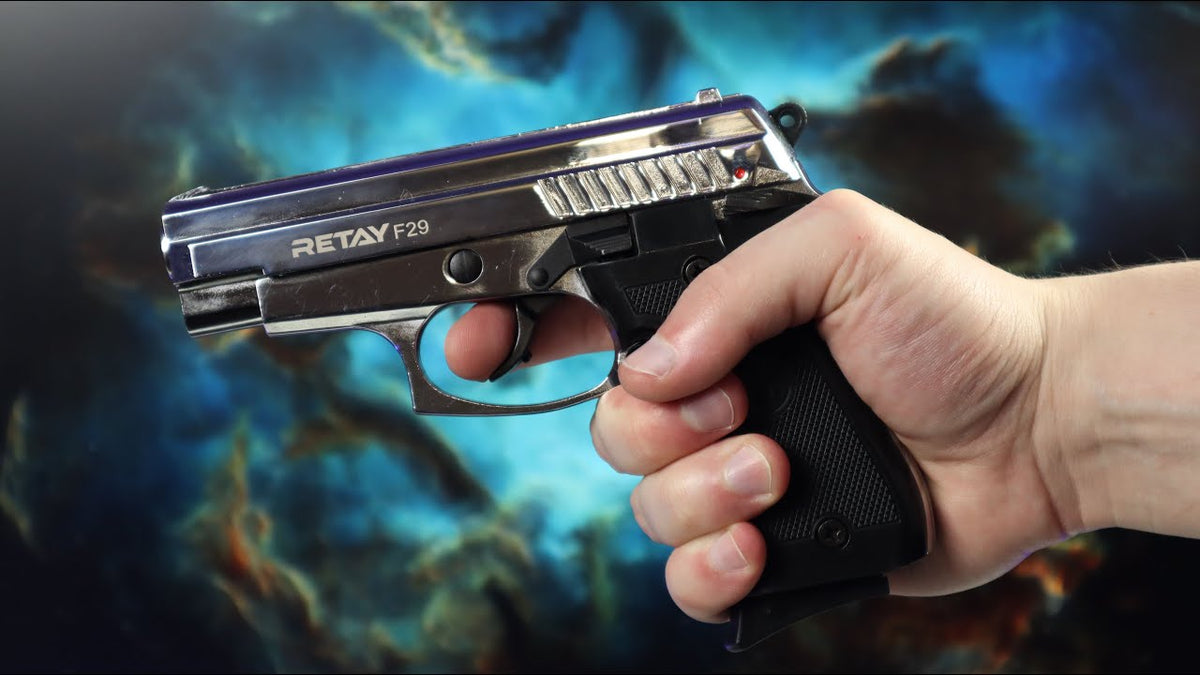 RETAY F29 BLANK GUN - SHINY CHROME - Tophatter's Army Deals BLANK GUNS - Tophatter Daily Deals
