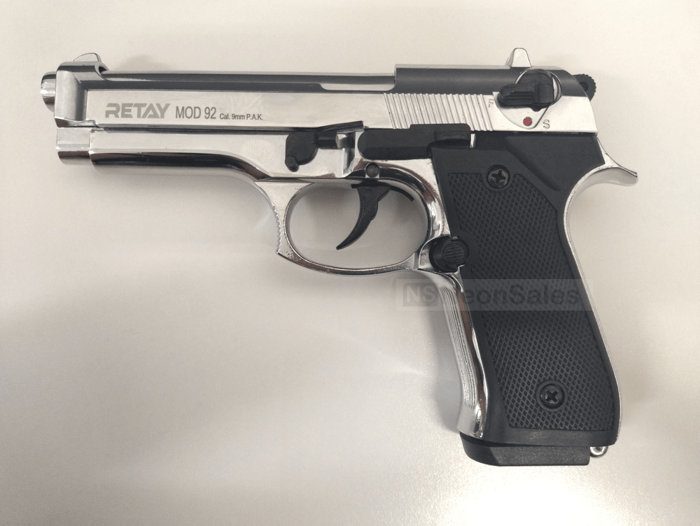 RETAY MOD 92 BLANK GUN- SHINY CHROME - Tophatter's Army Deals BLANK GUNS - Tophatter Daily Deals