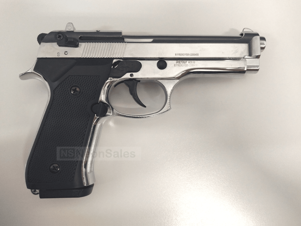 RETAY MOD 92 BLANK GUN- SHINY CHROME - Tophatter's Army Deals BLANK GUNS - Tophatter Daily Deals