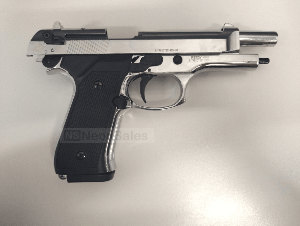 RETAY MOD 92 BLANK GUN- SHINY CHROME - Tophatter's Army Deals BLANK GUNS - Tophatter Daily Deals