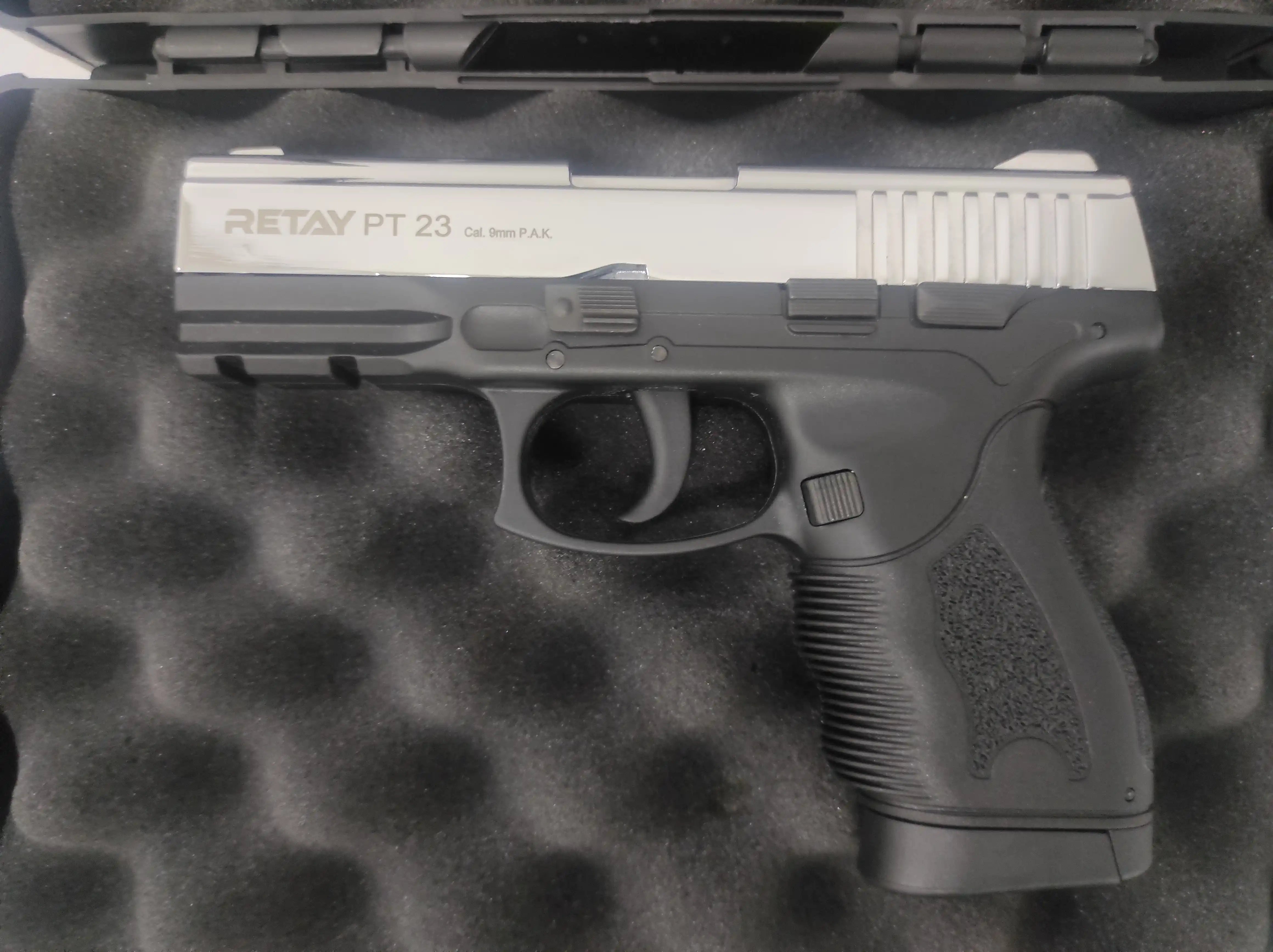 RETAY PT23 BLANK GUN - SHINY CHROME - Tophatter's Army Deals BLANK GUNS - Tophatter Daily Deals