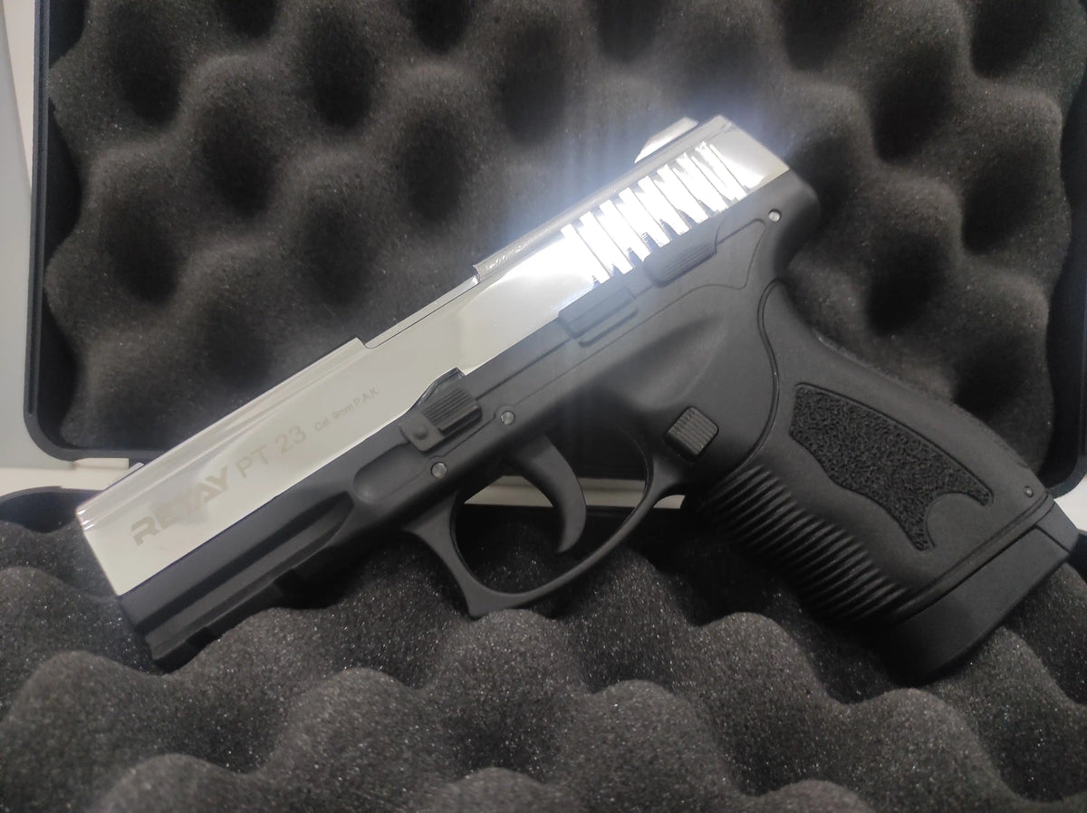 RETAY PT23 BLANK GUN - SHINY CHROME - Tophatter's Army Deals BLANK GUNS - Tophatter Daily Deals