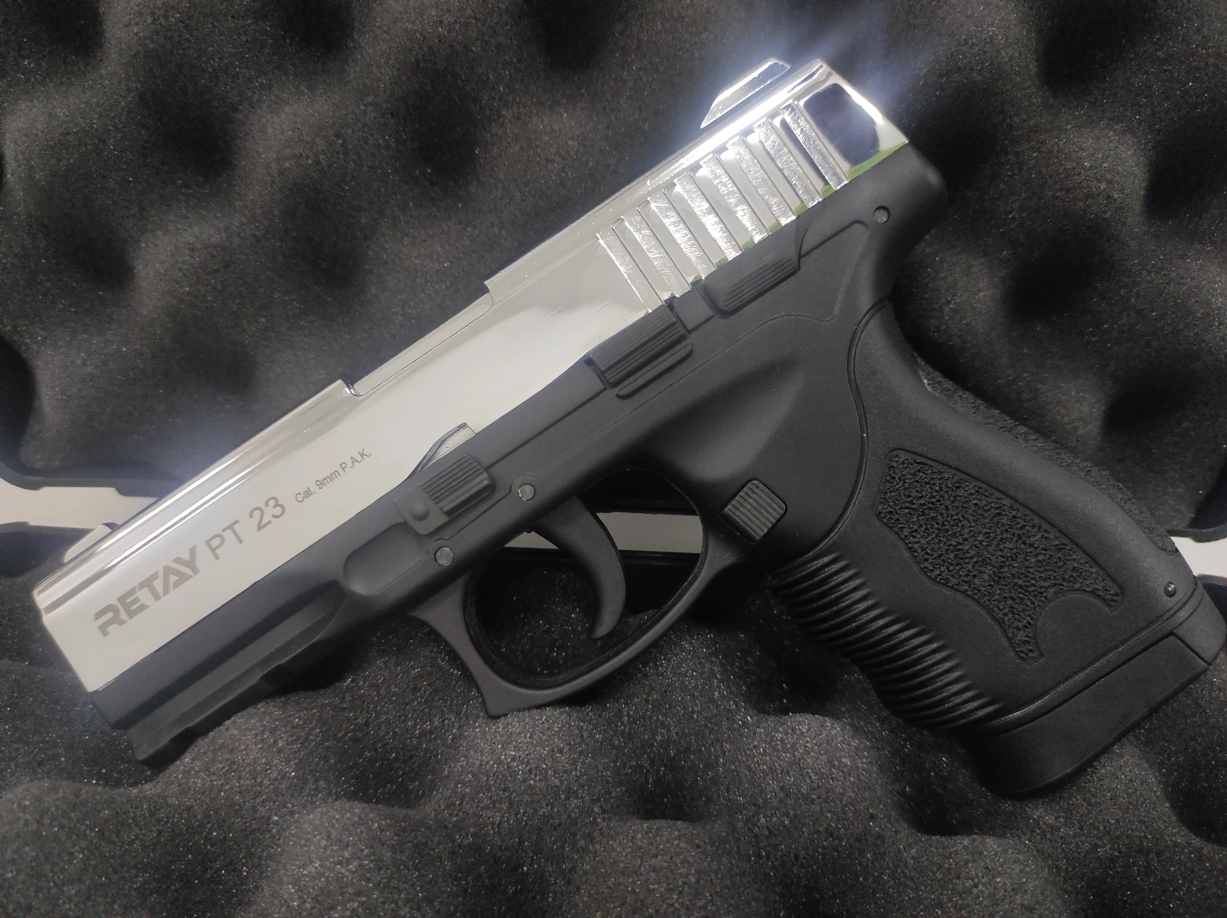 RETAY PT23 BLANK GUN - SHINY CHROME - Tophatter's Army Deals BLANK GUNS - Tophatter Daily Deals