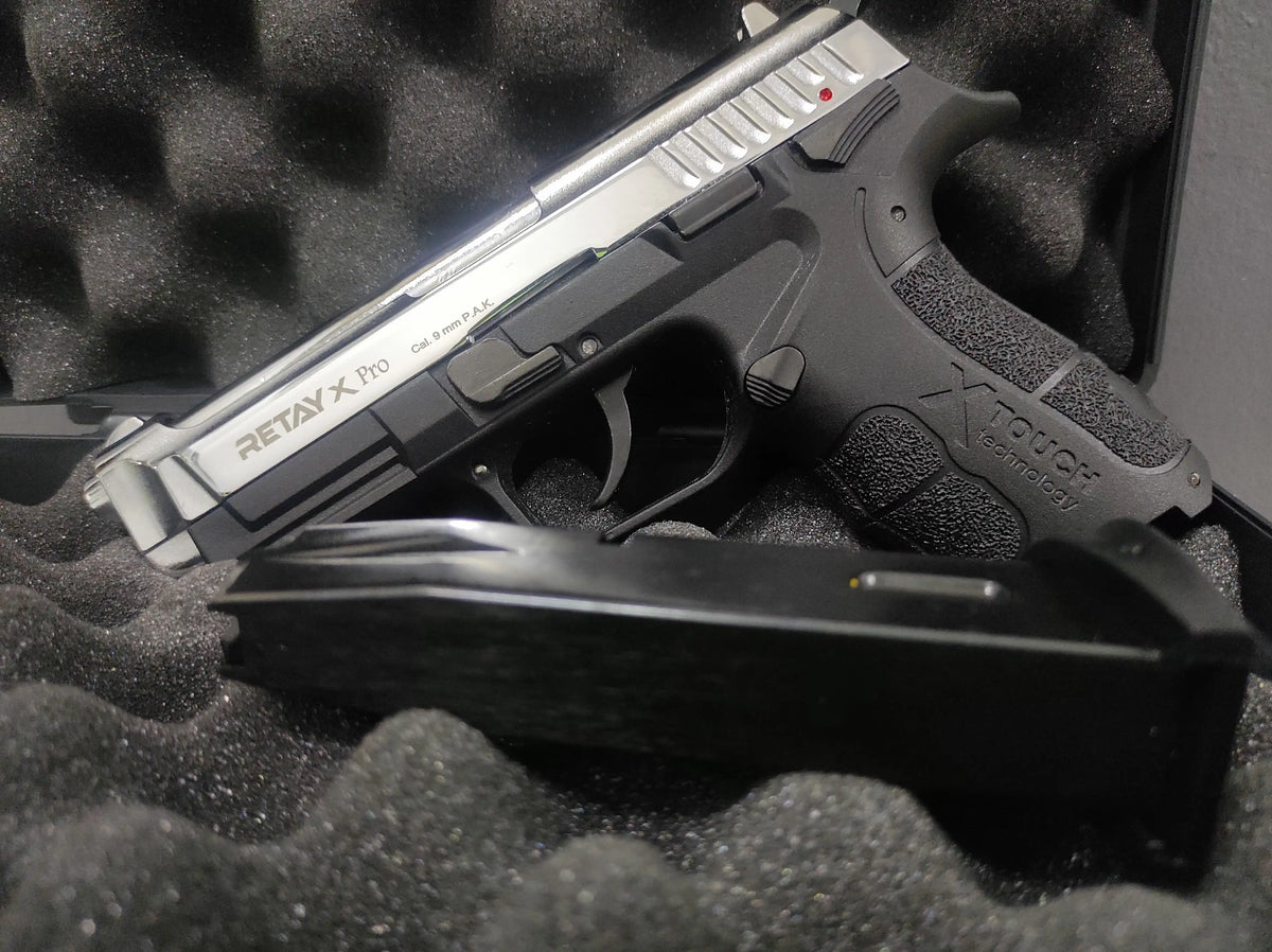 RETAY XPRO BLANK GUN - SHINY CHROME - Tophatter's Army Deals BLANK GUNS - Tophatter Daily Deals