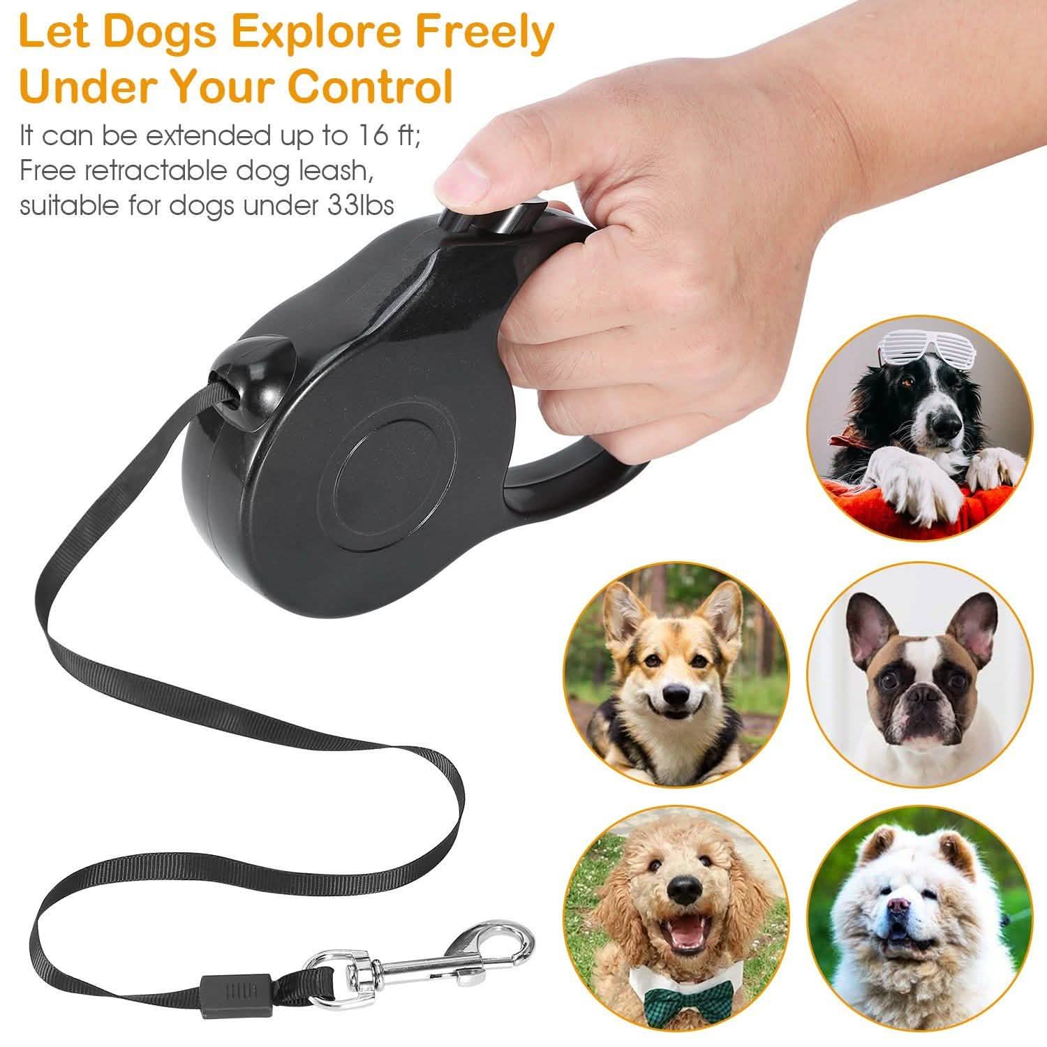 Retractable Dog Leash 16ft Extendable Range Heavy Duty Dog Walking Leash Pet Supplies - Tophatter Daily Deals