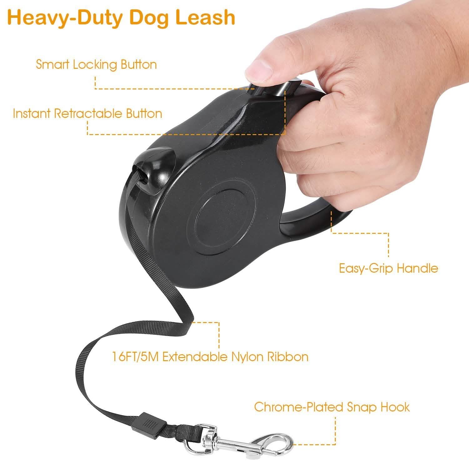 Retractable Dog Leash 16ft Extendable Range Heavy Duty Dog Walking Leash Pet Supplies - Tophatter Daily Deals