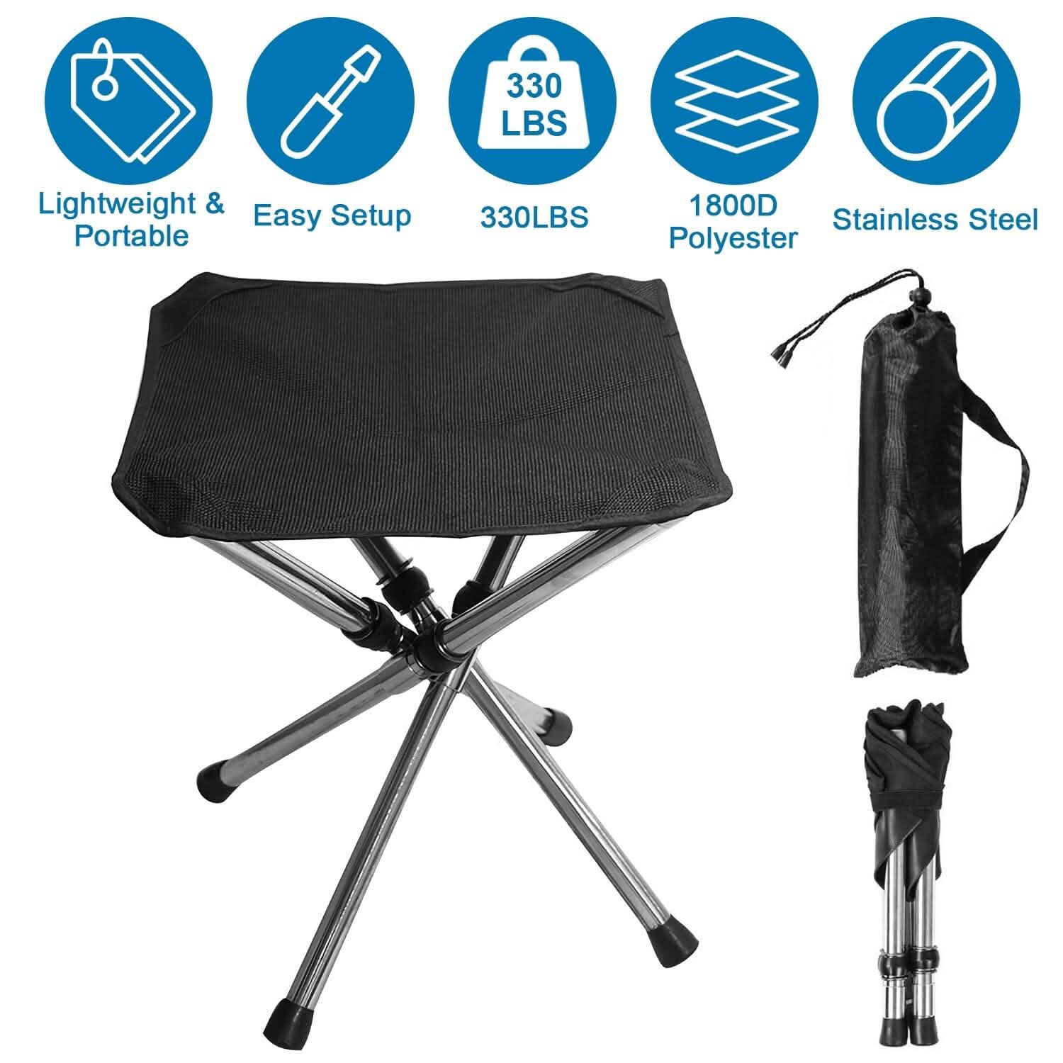 Retractable Portable Folding Chair Easy Set Up Backpacking Stool Outdoor Recreation - Tophatter Daily Deals